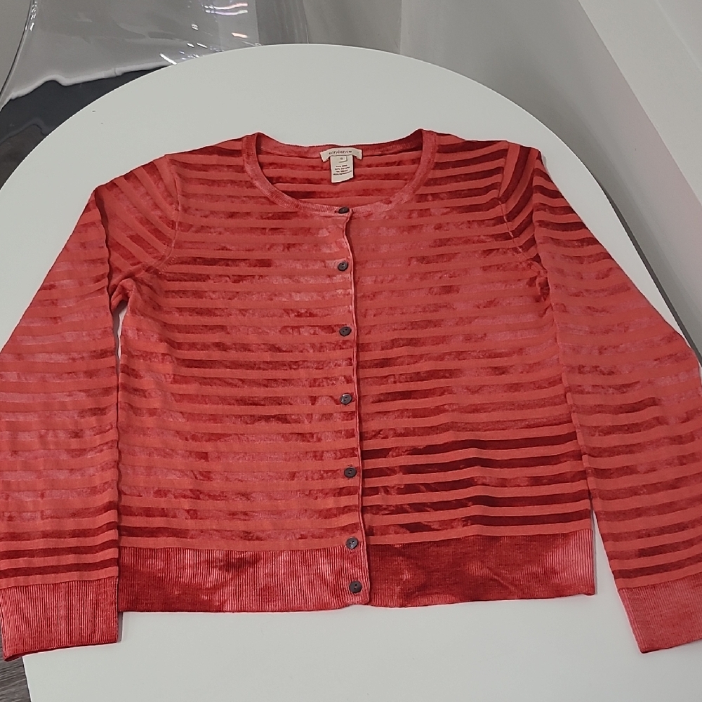 Sundance Red Tie Dye Cardigan Sweater with Striped Texture Size Small